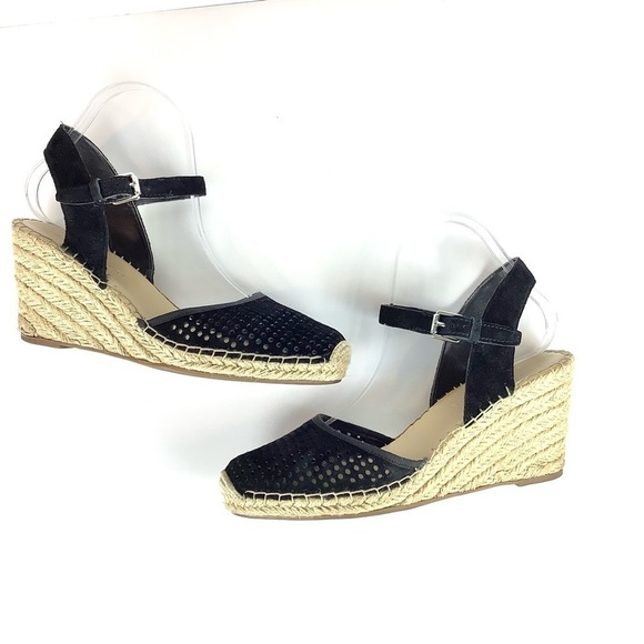 FRANCO SARTO LEATHER ESPADRILLES WEDGE BLACK 9 - Picture 2 of 12